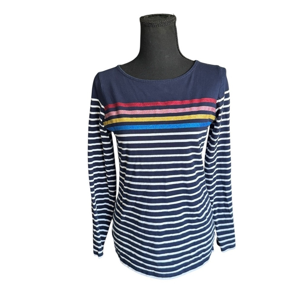 Boden Striped Long Sleeve Top 6 Glitter Rainbow Stripe Preppy Coastal Nautical